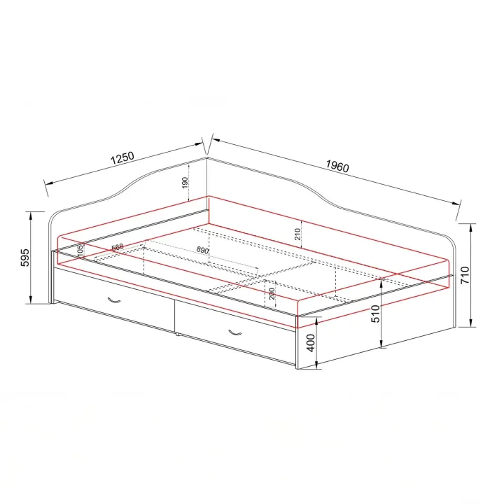 Letto 120x190cm con cassettoni rovere scuro marrone Beccaria