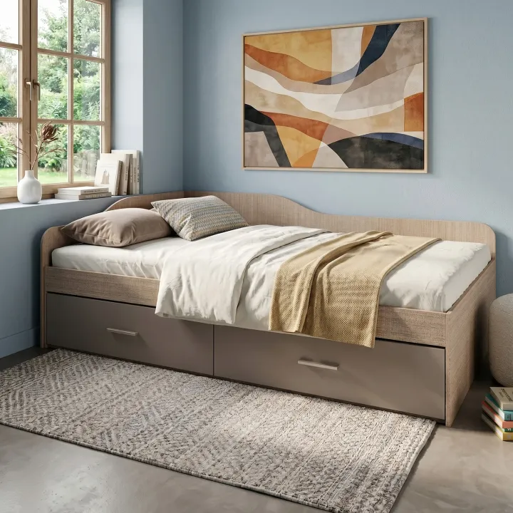 Letto 120x190cm con cassettoni rovere scuro marrone Beccaria