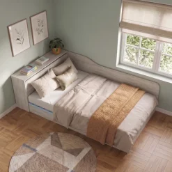 Letto 120x190cm contenitore una piazza e mezza con comò rovere sonoma Joel