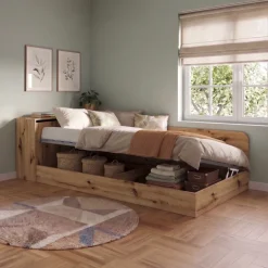 Letto 120x190cm contenitore una piazza e mezza con comò rovere rustico Joel