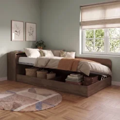 Letto 120x190cm contenitore una piazza e mezza con comò noce Joel