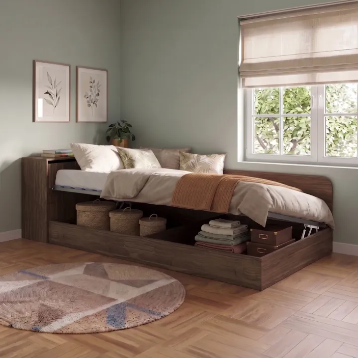 Letto 120x190cm contenitore una piazza e mezza con comò noce Joel