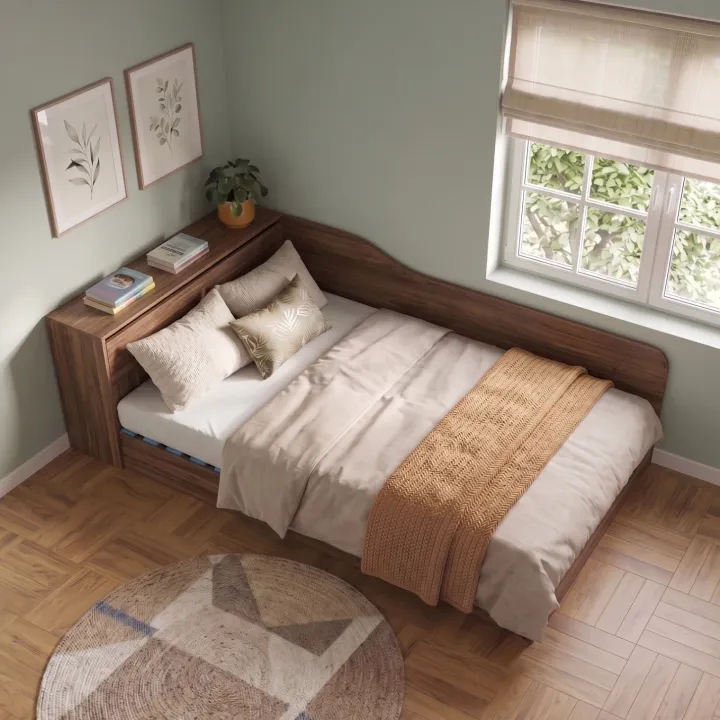 Letto 120x190cm contenitore una piazza e mezza con comò noce Joel