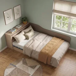Letto 120x190cm contenitore una piazza e mezza con comò rovere scuro marrone Joel