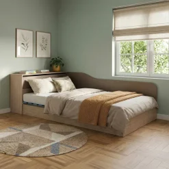 Letto 120x190cm contenitore una piazza e mezza con comò rovere scuro marrone Joel