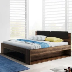 Letto 160x200cm matrimoniale con cassettone rovere nero lucido Cortina Gihome®