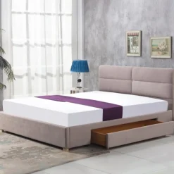 Letto 160x200cm matrimoniale con cassettone in tessuto beige Jelsi Gihome®