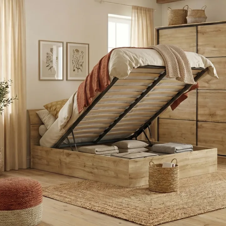 Letto 160x200cm matrimoniale contenitore moderno quercia Tamika
