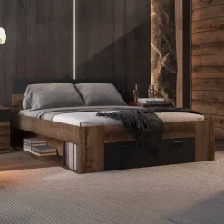 Letto 160x200cm matrimoniale contenitore rovere nero opaco Lisbona Gihome®
