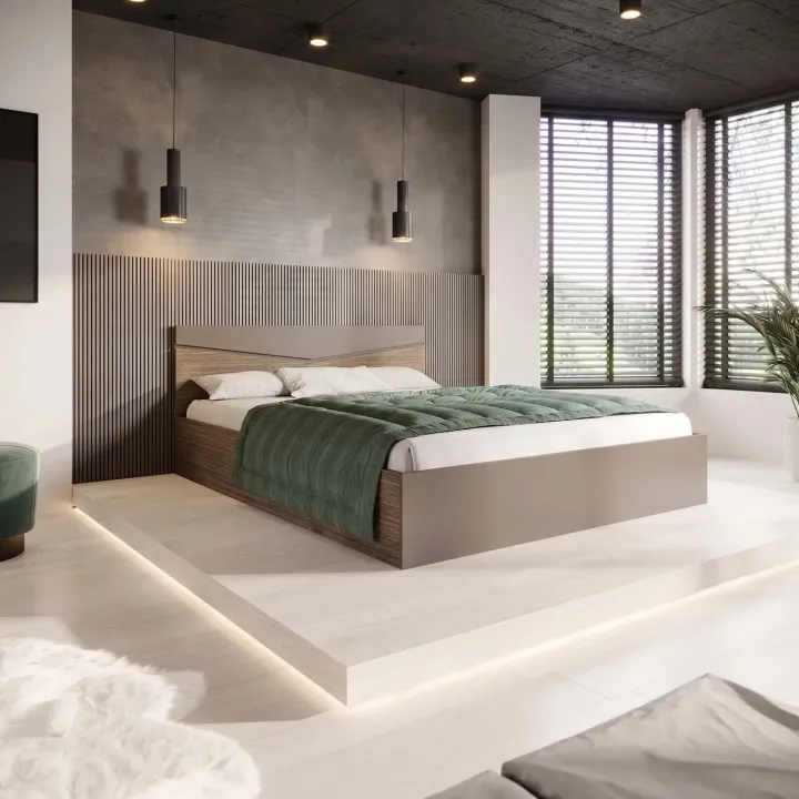 Letto 160x200cm matrimoniale contenitore rovere scuro marrone Camilla Gihome®