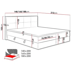 Letto 160x200cm matrimoniale continentale con contenitore e topper rovere grigio Tallin