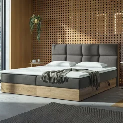 Letto 160x200cm matrimoniale continentale con contenitore e topper rovere grigio Tallin
