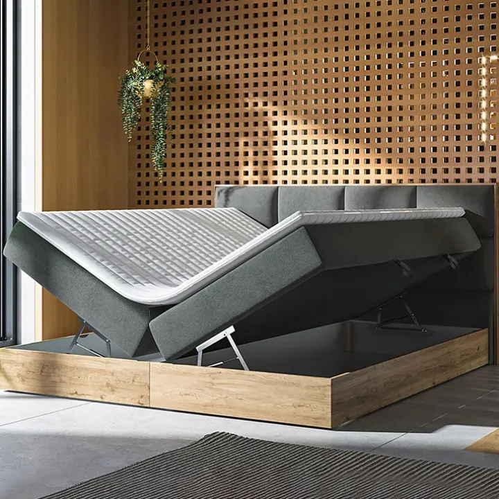 Letto 160x200cm matrimoniale continentale con contenitore e topper rovere grigio Tallin