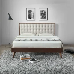 Letto 160x195cm matrimoniale imbottito moderno noce capitonnè Rifon