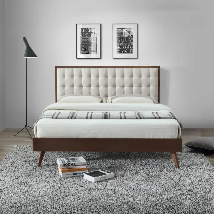 Letto 160x195cm matrimoniale imbottito moderno noce capitonnè Rifon