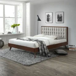Letto 160x195cm matrimoniale imbottito moderno noce capitonnè Rifon