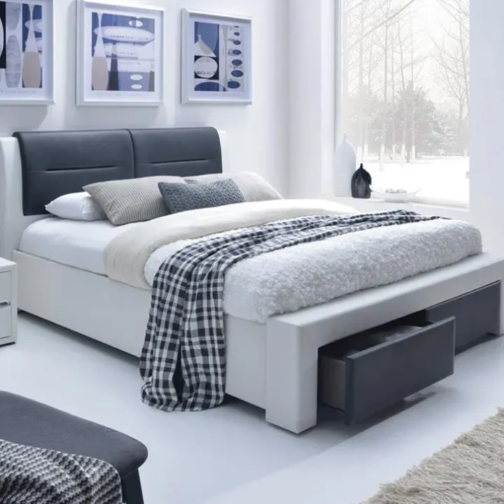 Letto 160x200cm matrimoniale imbottito in ecopelle con cassetti bianco nero Gallipoli Gihome®