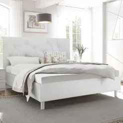 Letto 160x195cm matrimoniale imbottito contenitore bianco laccato opaco Olimpo