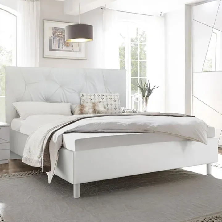 Letto 160x195cm matrimoniale imbottito contenitore bianco laccato opaco Olimpo