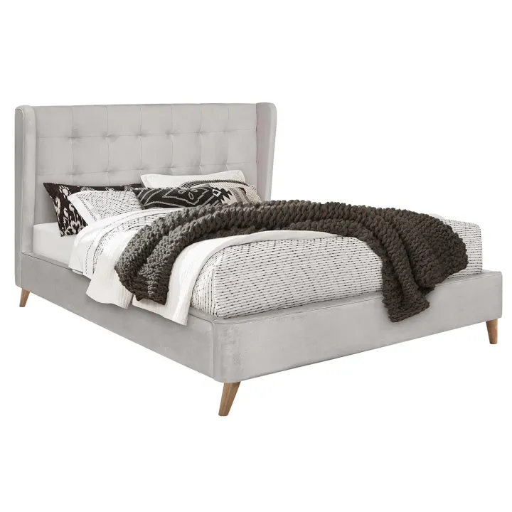 Letto 160x200cm matrimoniale imbottito in velluto con rete a doghe beige Resty
