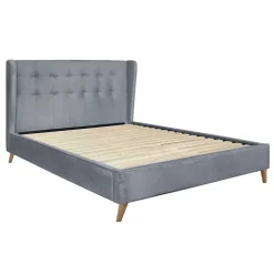 Letto 160x200cm matrimoniale imbottito in velluto con rete a doghe grigio Resty