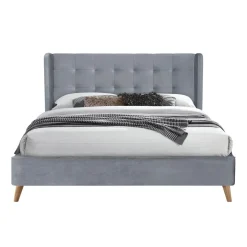Letto 160x200cm matrimoniale imbottito in velluto con rete a doghe grigio Resty