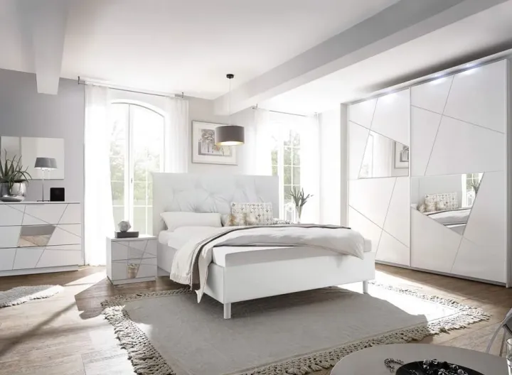 Letto 160x195cm matrimoniale imbottito bianco laccato opaco Olimpo