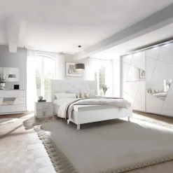 Letto 160x195cm matrimoniale imbottito bianco laccato opaco Olimpo