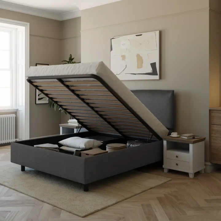 Letto 160x195cm matrimoniale imbottito con contenitore antracite Ardesia