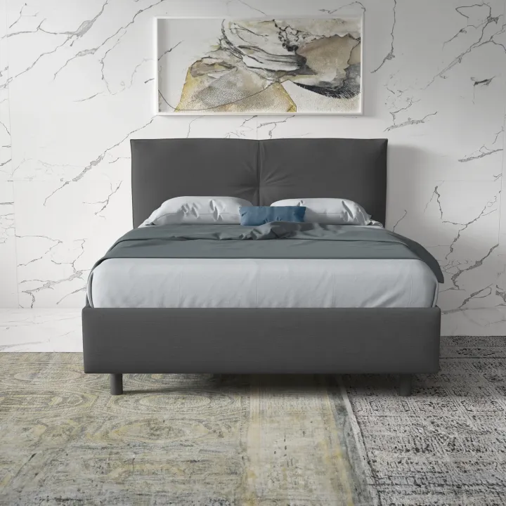 Letto 160x195cm matrimoniale imbottito con contenitore antracite Ardesia