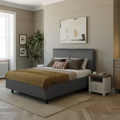 Letto 160x195cm matrimoniale imbottito con contenitore antracite Ardesia