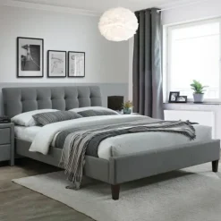 Letto 160x200cm matrimoniale in tessuto grigio capitonnè Elmas Gihome®