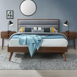 Letto 160x200cm matrimoniale in tessuto grigio noce Ebek