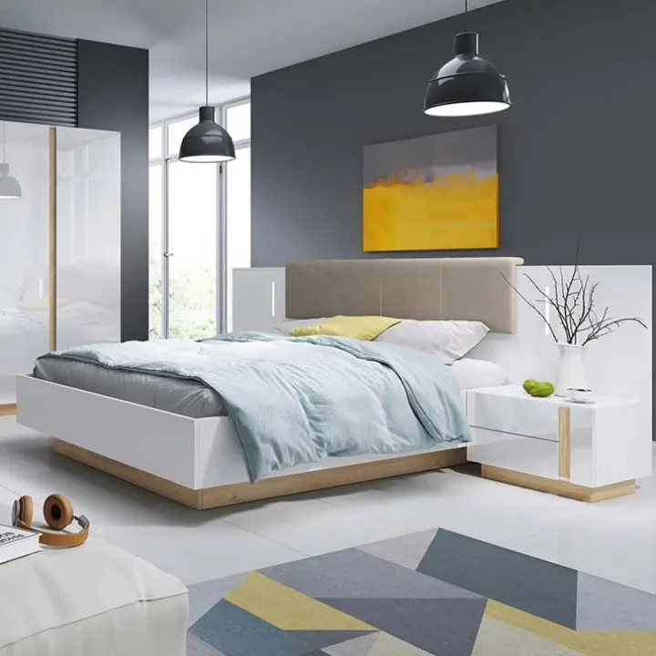 Letto 160x200cm matrimoniale moderno bianco rovere Noa