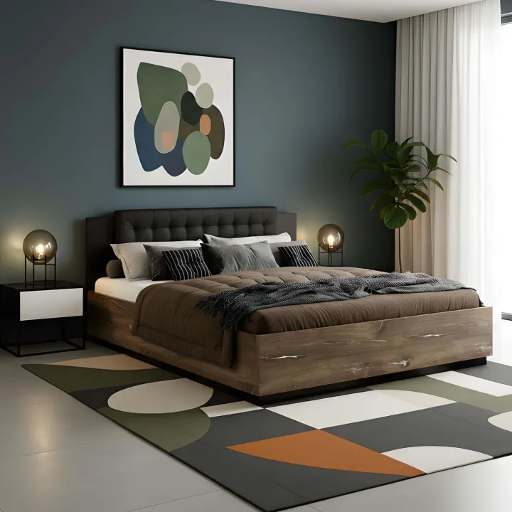 Letto 160x200cm matrimoniale rovere scuro nero Vulcano