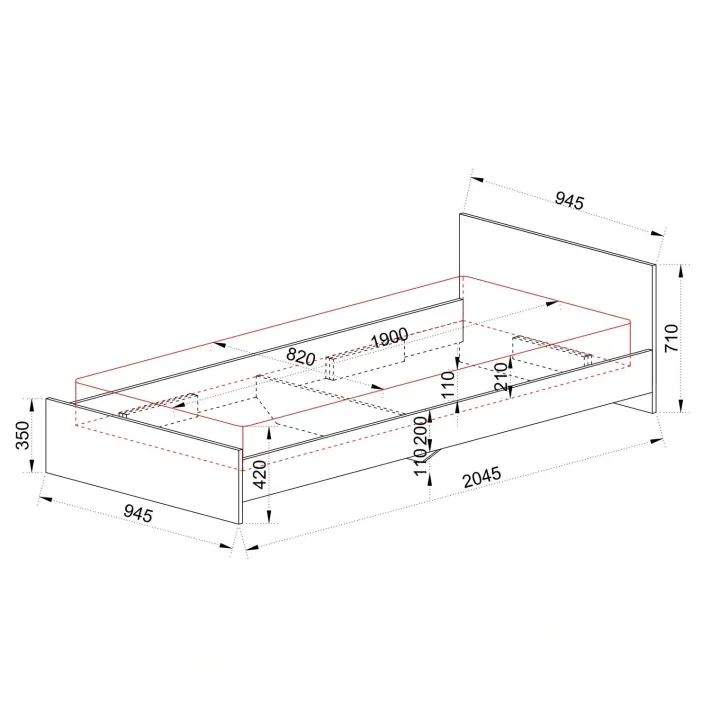 Letto 90x200cm singolo moderno rovere scuro marrone Marco Gihome®