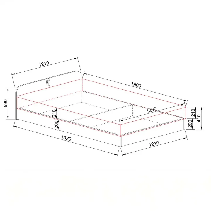 Letto 120x190cm una piazza e mezza contenitore rovere sonoma Carducci