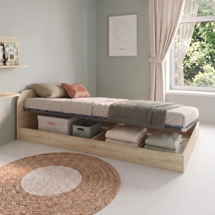 Letto 120x190cm una piazza e mezza contenitore rovere sonoma Carducci
