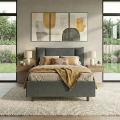 Letto 120x195cm una piazza e mezza con contenitore imbottito antracite Auden