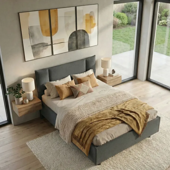Letto 120x195cm una piazza e mezza con contenitore imbottito antracite Auden