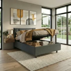 Letto 120x195cm una piazza e mezza con contenitore imbottito antracite Auden