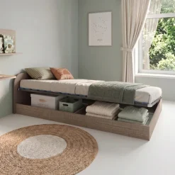 Letto 120x190cm una piazza e mezza contenitore rovere scuro marrone Carducci