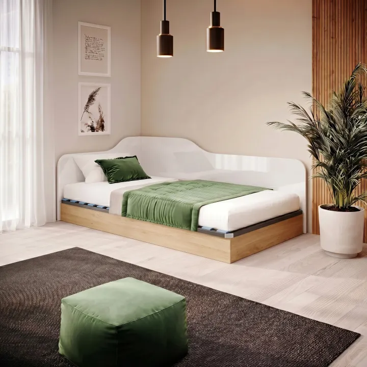 Letto 120x190cm una piazza e mezza contenitore rovere bianco lucido Alex Gihome®