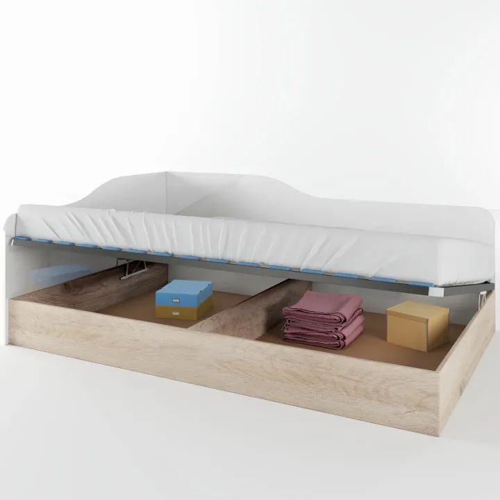 Letto 120x190cm una piazza e mezza contenitore rovere bianco lucido Alex Gihome®