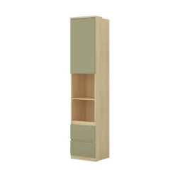Libreria a colonna 45x215h cm 1 anta 2 vani a vista 2 cassetti verde salvia rovere Elvira