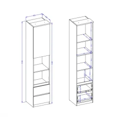 Libreria a colonna 45x215h cm 1 anta 2 vani a vista 2 cassetti verde salvia rovere Elvira