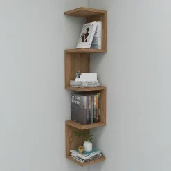 Libreria angolare mensola da parete 22x111h cm con ripiani rovere rustico Reale