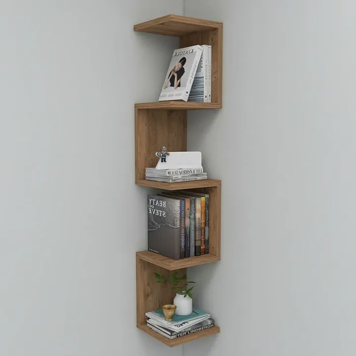 Libreria angolare mensola da parete 22x111h cm con ripiani rovere rustico Reale