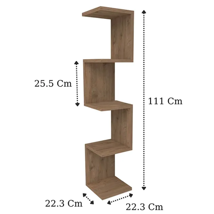 Libreria angolare mensola da parete 22x111h cm con ripiani rovere rustico Reale