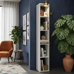 Libreria colonna 28x186h cm con 4 ripiani bianco lucido Sunset